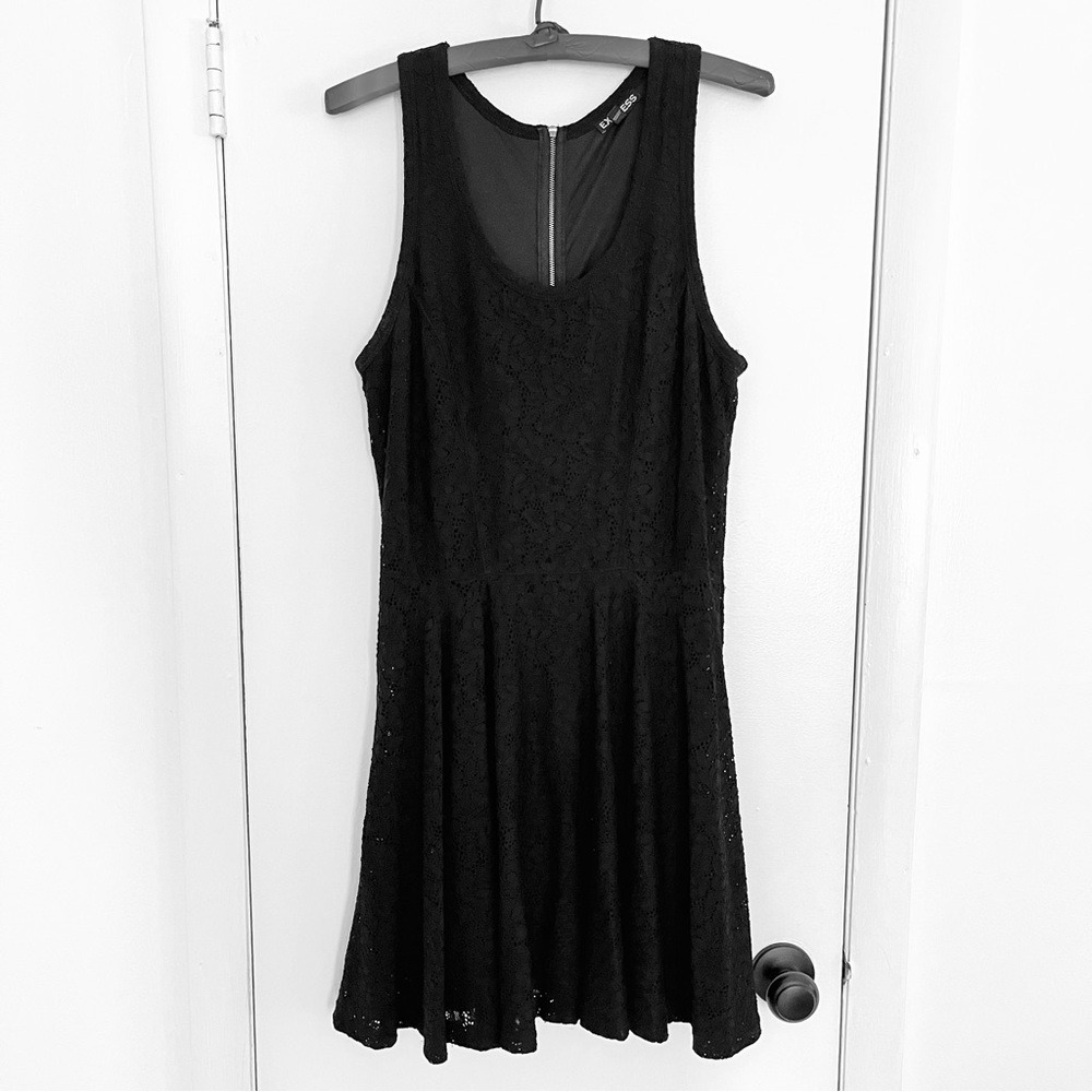 Black LACE Skater dress, Express Black Fit and Flare Dress, Medium
